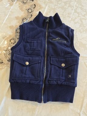 Hurley Slightly Cropped Faux Fur Vest Size XS Dark Blue